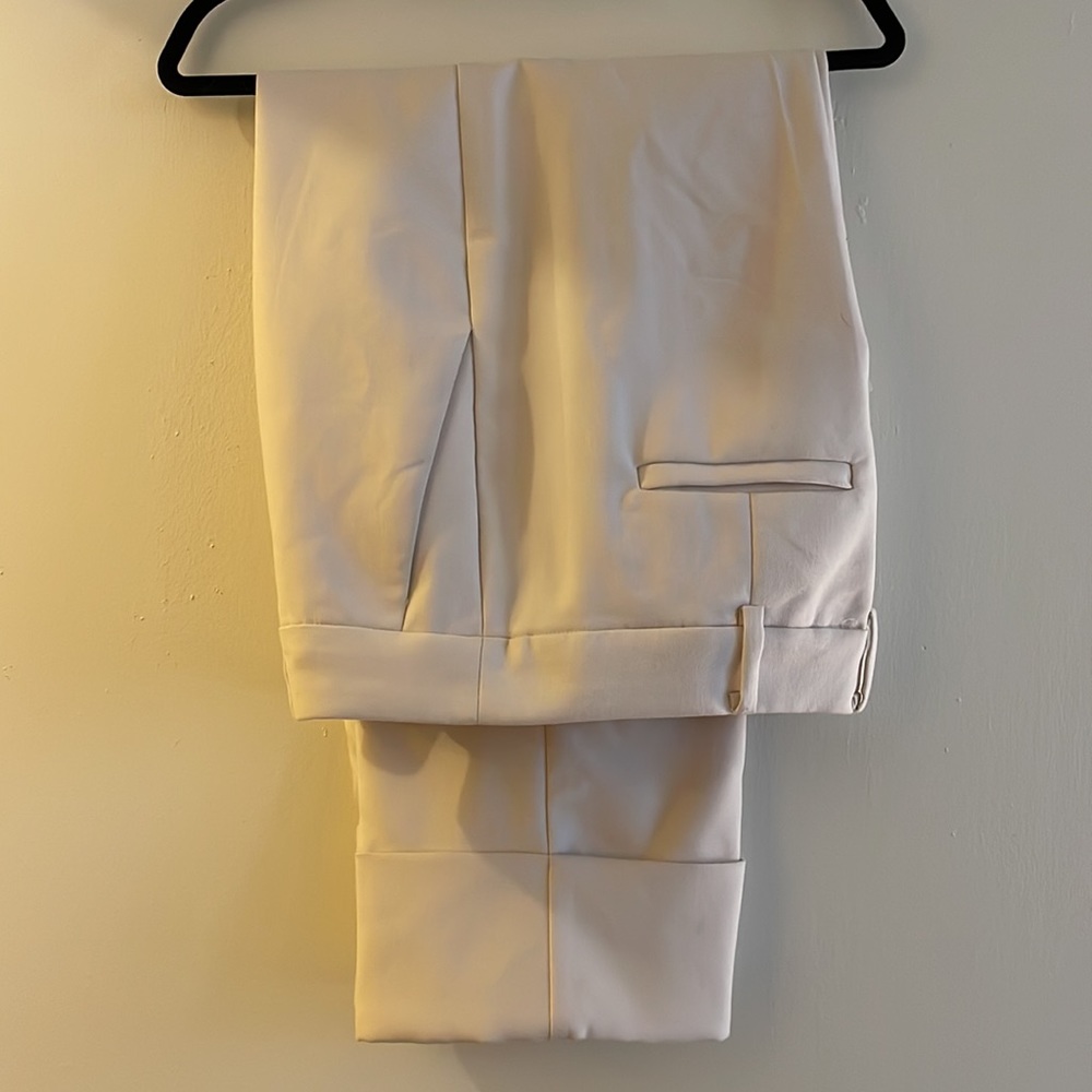 MNG by Mango Creamy White Pleated Straight Trouser Pants 12 Cropped